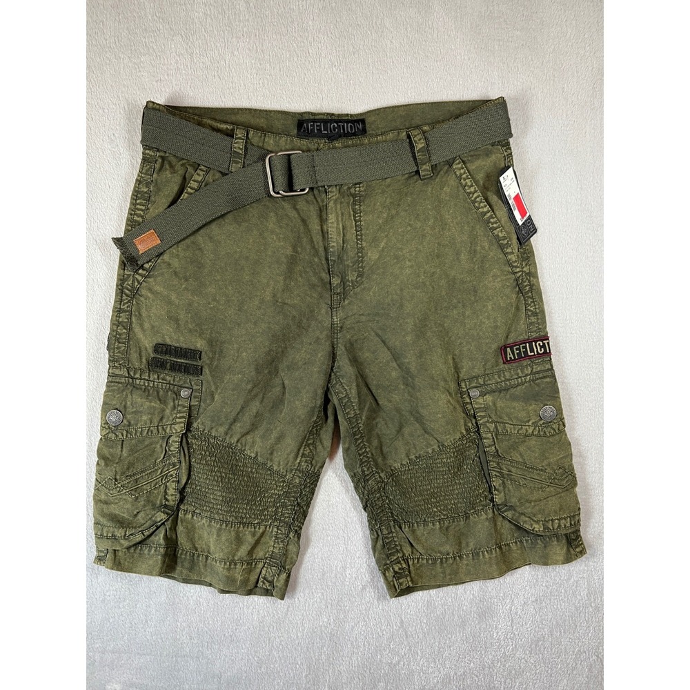 Affliction Mens Olive Green Cargo Shorts With Belt Size 36 NWT
